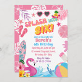 6回レトロ6thプール誕生日パーティーに飛び込む 招待状 (正面/裏面)