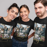6家族カスタム写真コラージュ文字テンプレート Tシャツ<br><div class="desc">モダン家族エレガント金ゴールド手書き書き台本6枚の写真カスタム付き家族の懇親会Tシャツテンプレートを記念して。</div>
