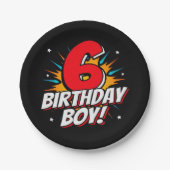 6年オールドスーパーヒーロー誕生日ボーイ6誕生日 ペーパープレート (正面)