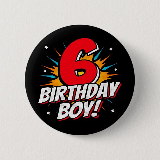 6年オールドスーパーヒーロー誕生日ボーイ6誕生日 缶バッジ (正面)