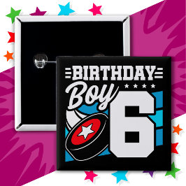 6年オールドホッケーパーティーテーマ第6誕生日ボーイ 缶バッジ