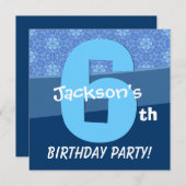 6年前の誕生日ブルーパターン(男子V06E1用) 招待状 (正面/裏面)