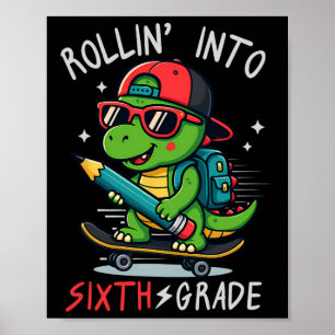 6年生に進級おめでとう T-Rex スケートボード Tシャツ ポスター