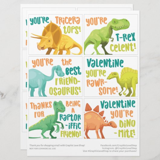 6恐竜キッズクラスルームのバレンタインデーのカード レターヘッド (正面/裏面)