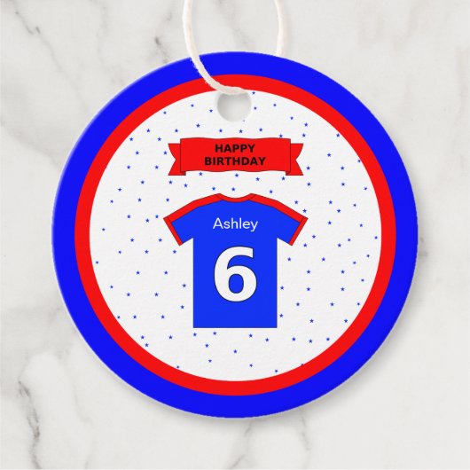 6感謝してい歳の赤白青スポーツ フェイバータグ (正面)