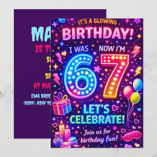 6才から7才の誕生日招待状｜6才だったのに今は7才 招待状 (正面/裏面)