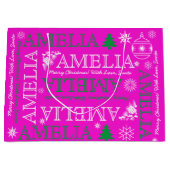 6文字の名前ピンクモダンのクリスマスパターン ラージペーパーバッグ (正面)