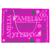 6文字の名前ピンクモダンのクリスマスパターン ラージペーパーバッグ (裏面)