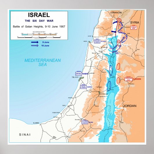 6日間の戦争の戦いゴランハイツの地図1967 ポスター (正面)