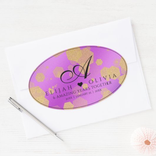 6日33日47日48アメジスト結婚記念日 楕円形シール (封筒)