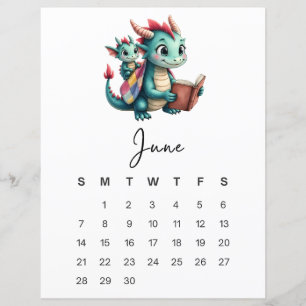 6月のベビードラゴン 遊び心のあるファンタジー月間カレンダー