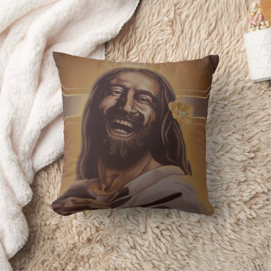 6月の月の笑うイエス・キリストの枕 クッション (ブランケット)