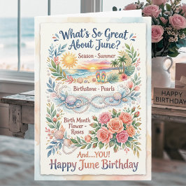6月の誕生日カード ローズ パール 海辺の夏 カード