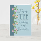 6月の誕生日カード、祖母：青い上のドグロス カード (黄色い花)