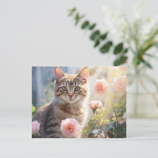 6月の誕生月 ローズと猫 ポストカード (スタンド正面)