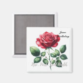 6月の誕生石真珠と赤バラ マグネット (正面/裏面)