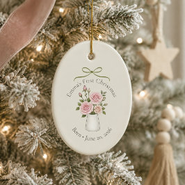 6月の誕生花と最初のクリスマスのパーソナライズギフト セラミックオーナメント