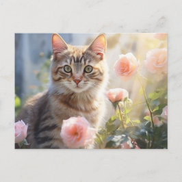 6月の誕生花 ローズと猫 ポストカード