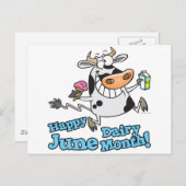 6月の酪おもしろい乳月漫画の牛 ポストカード (正面/裏面)