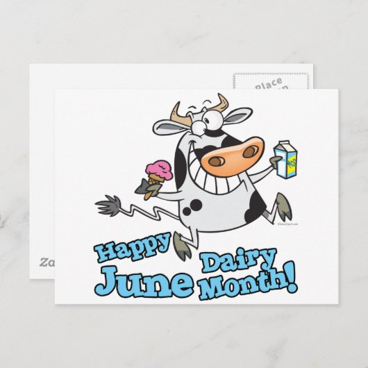 6月の酪おもしろい乳月漫画の牛 ポストカード (正面/裏面)