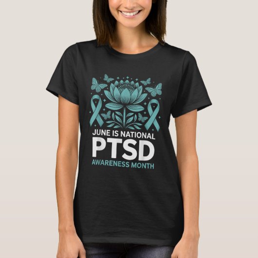 6月はPTSD啓発月間 ティールリボン Tシャツ (正面)