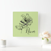 6月パーソナライズされたハニーサックル誕生花の贈り物 スクエア壁時計 (ホーム)