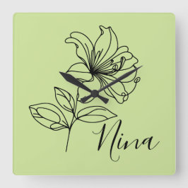 6月パーソナライズされたハニーサックル誕生花の贈り物 スクエア壁時計