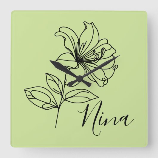 6月パーソナライズされたハニーサックル誕生花の贈り物 スクエア壁時計 (正面)