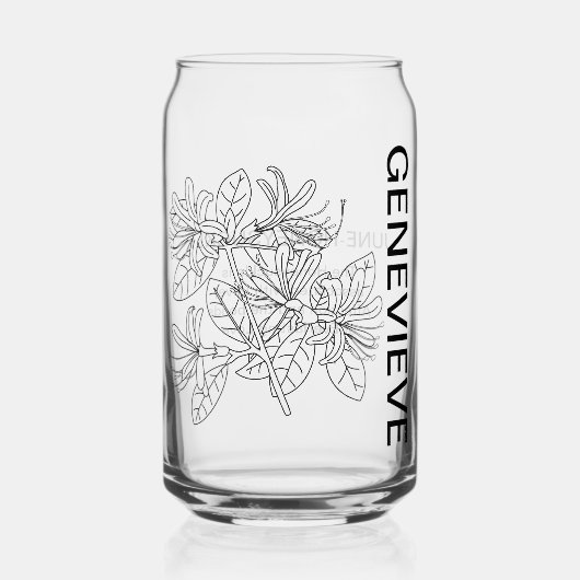 6月誕生フラワーハニーサックルと名前をカスタムする ガラス缶 (正面)