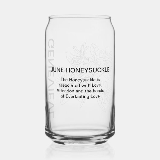 6月誕生フラワーハニーサックルと名前をカスタムする ガラス缶 (裏面)
