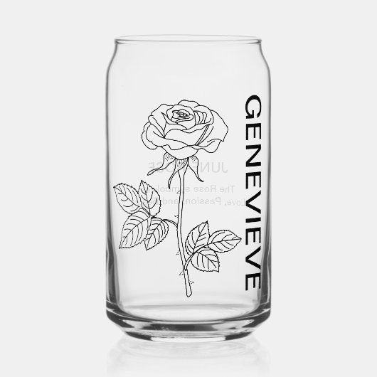 6月誕生フラワーバラと名前をカスタムする ガラス缶 (正面)