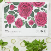 6月誕生フラワーマーケットピンクローズフローラプリント キッチンタオル (折り畳み)