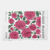 6月誕生フラワーマーケットピンクローズフローラプリント キッチンタオル (横)