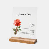 6月誕生月花バラ パーソナライズされた アクリルサイン (傾斜)