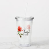 6月誕生月花バラ パーソナライズされた アクリルタンブラー (裏面)