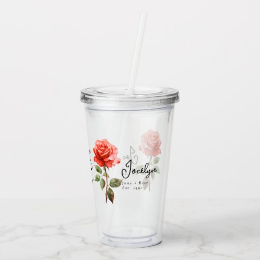6月誕生月花バラ パーソナライズされた アクリルタンブラー (裏面)