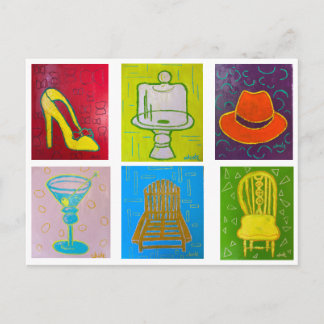 6枚のオリジナル油絵付き葉書 ポストカード