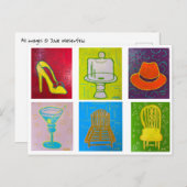 6枚のオリジナル油絵付き葉書 ポストカード (正面/裏面)