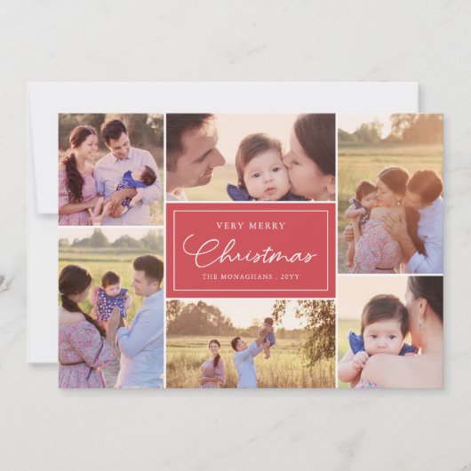 6枚のコラージュ |花柄クリスマスレッド シーズンカード (正面)