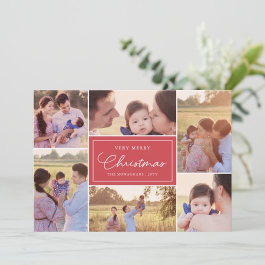 6枚のコラージュ |花柄クリスマスレッド シーズンカード (スタンド正面)
