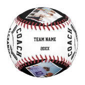 6枚のパーソナライズされた写真とプレイヤーの名前を持つコーチ 野球ボール (裏面)