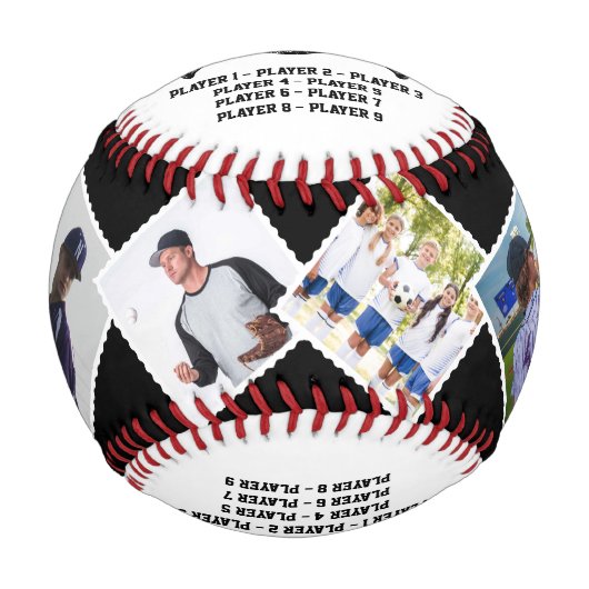 6枚のパーソナライズされた写真とプレイヤーの名前を持つコーチ 野球ボール (正面)