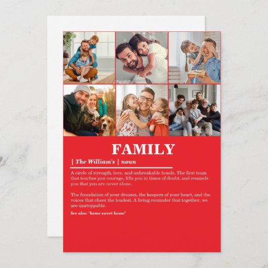 6枚のパーソナライズされた写真コラージュのファミリ定義 シーズンカード (正面/裏面)