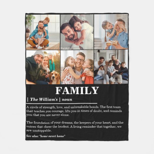 6枚のパーソナライズされた写真コラージュのファミリ定義 フリースブランケット (正面)