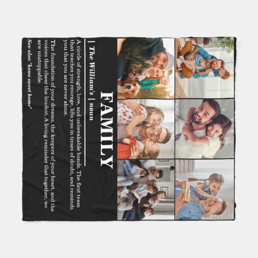 6枚のパーソナライズされた写真コラージュのファミリ定義 フリースブランケット (正面(横))
