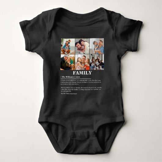 6枚のパーソナライズされた写真コラージュのファミリ定義 ベビーボディスーツ (正面)