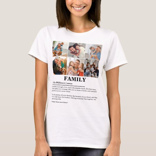 6枚のパーソナライズされた写真コラージュのファミリ定義 Tシャツ (正面)