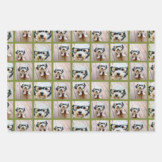 6枚のフォトコラージュのグリッド(赤い緑の金ゴールド) ラッピングペーパーシート (正面3)