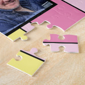 6枚のフォトコラージュのピンク色の黄色ストライプ色 ジグソーパズル (側面)