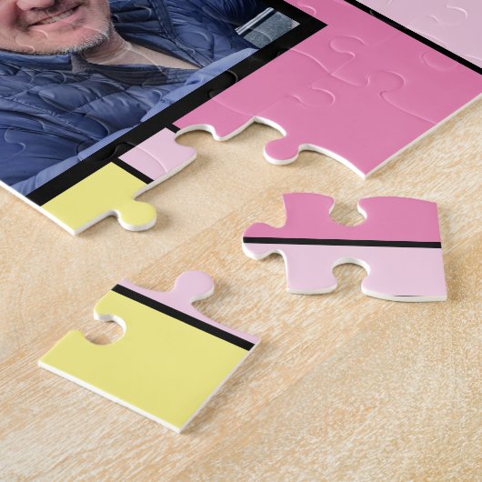 6枚のフォトコラージュのピンク色の黄色ストライプ色 ジグソーパズル (側面)